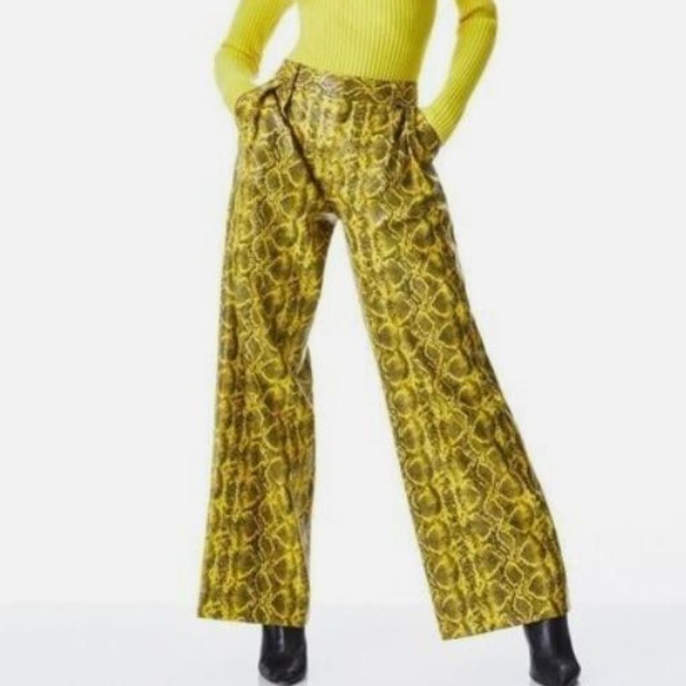 ALICE + OLIVIA ERIC VEGAN LEATHER SNAKE HIGH WAISTED PANT